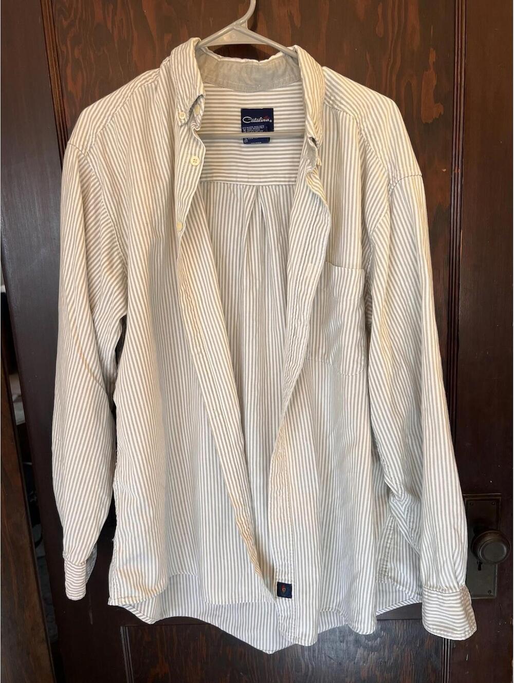 Catalina Shirt Mens XL Button Down Collar Khaki Stripe Cotton